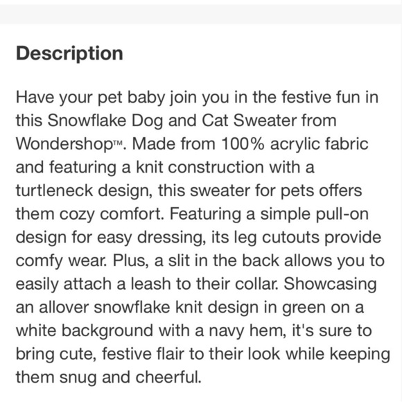 Knit Snowflake Cozy Dog Sweater NWT Size Large - Picture 9 of 14